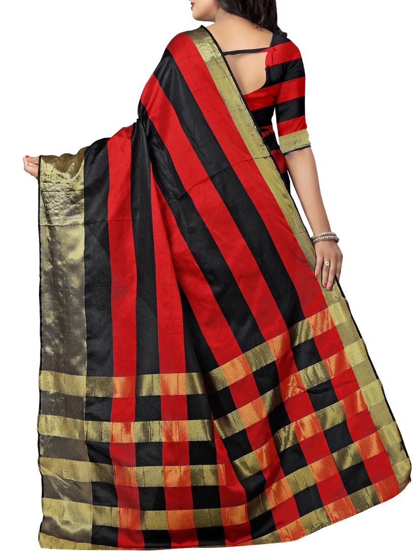 Color block zari bordered saree with blouse - 15885199 - Zoom Image - 2