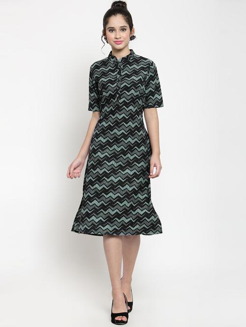 chevron button detail a-line dress - 15885306 - Standard Image - 1