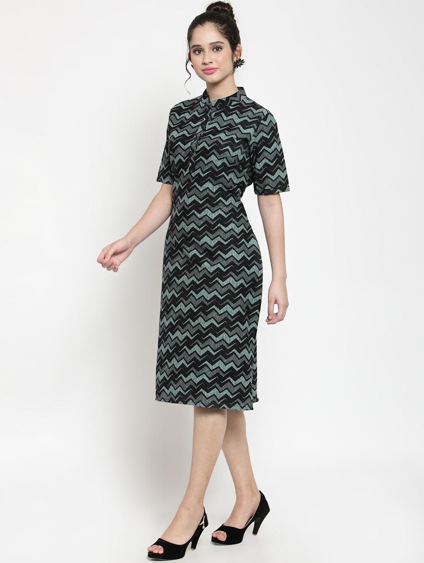 chevron button detail a-line dress - 15885306 - Zoom Image - 2