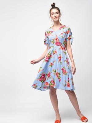 blue viscose skater dress - 15888114 - Standard Image - 2