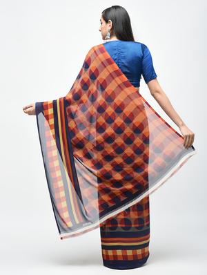 checkered printed saree with blouse - 15890434 - Standard Image - 2