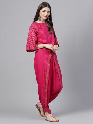 foil printed top with salwar set - 15891762 - Standard Image - 2
