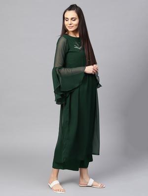Embroidered bell sleeved kurta with palazzo set - 15891776 - Standard Image - 2