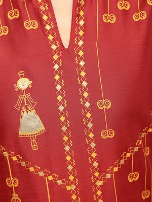 Block print silk straight kurta - 15893106 - Standard Image - 5