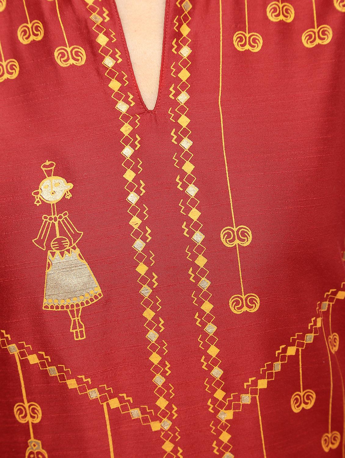 Block print silk straight kurta - 15893106 - Zoom Image - 5