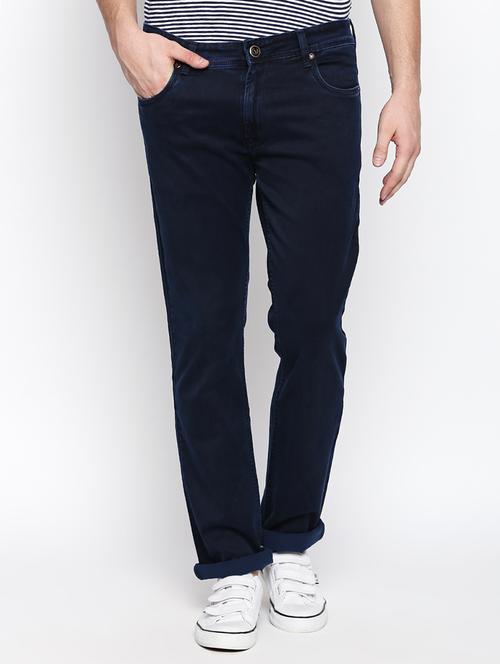 navy blue cotton blend plain jeans - 15893215 - Standard Image - 1