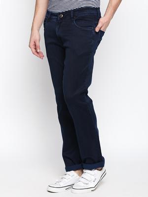 navy blue cotton blend plain jeans - 15893215 - Standard Image - 2