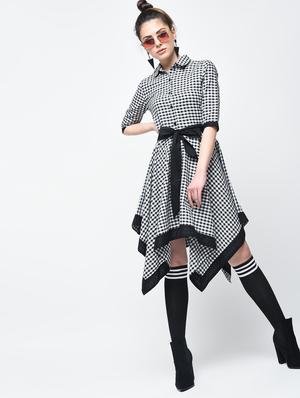 asymmetric tie belted checkered dress - 15894124 - Standard Image - 2