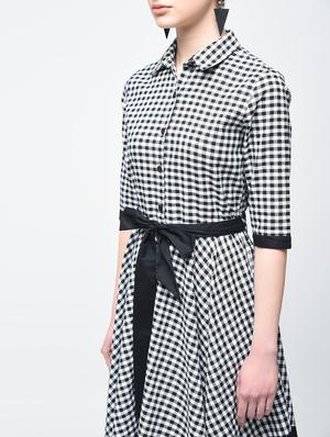 asymmetric tie belted checkered dress - 15894124 - Standard Image - 5