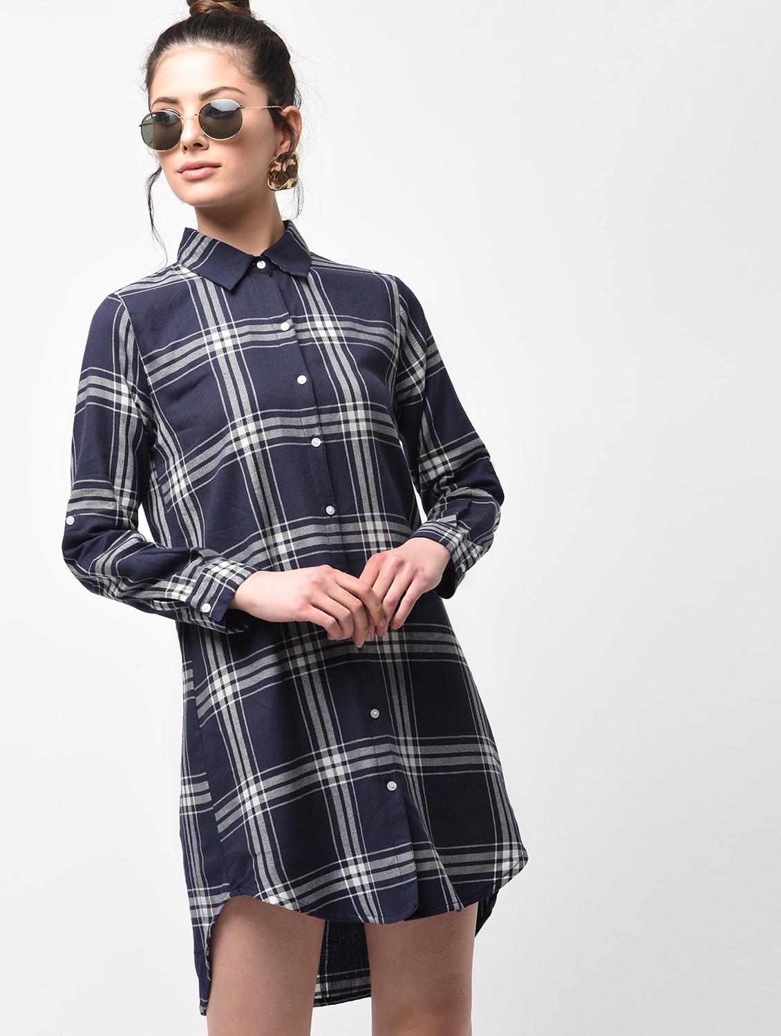 checkered curved hem shirt dress - 15894128 - Zoom Image - 2