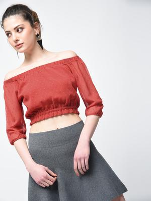Dobby off shoulder crop top - 15894139 - Standard Image - 2