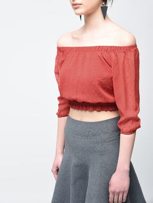 Dobby off shoulder crop top - 15894139 - Standard Image - 5