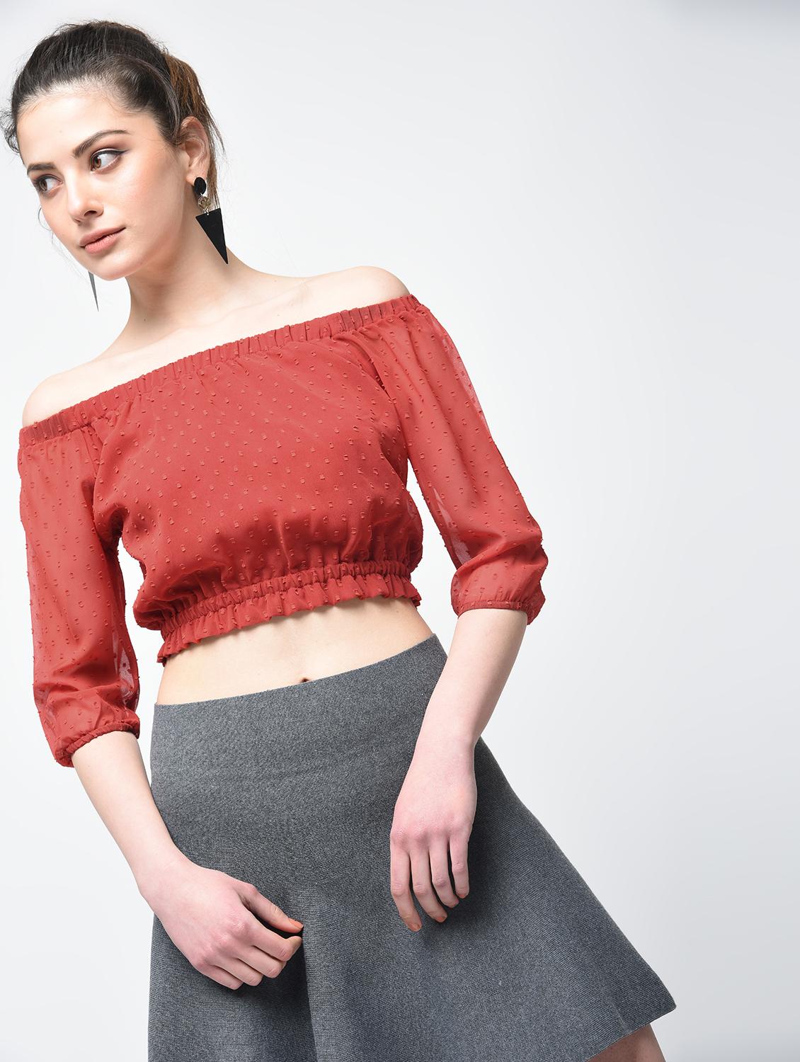 Dobby off shoulder crop top - 15894139 - Zoom Image - 2