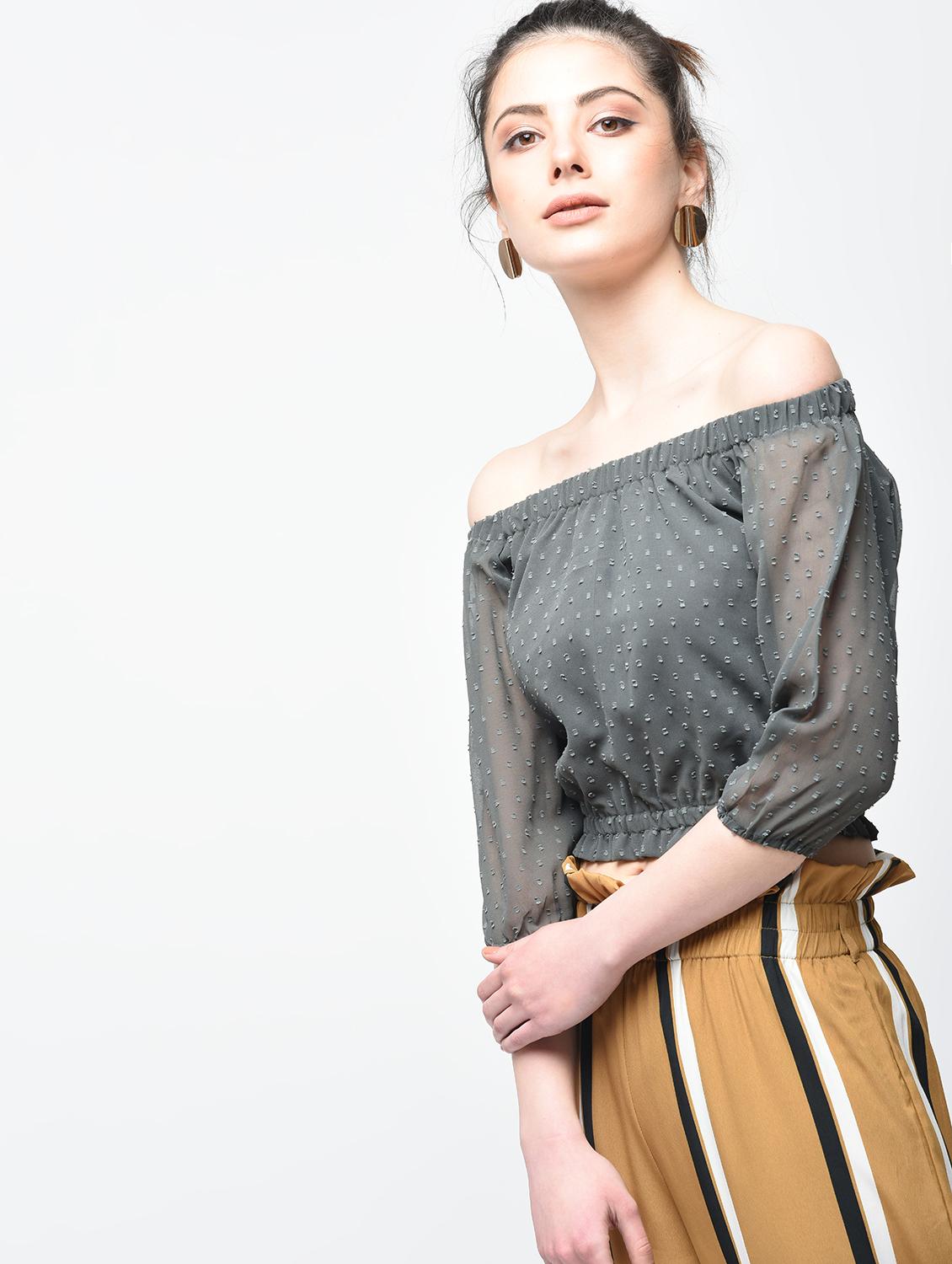 Dobby off shoulder crop top - 15894141 - Zoom Image - 2