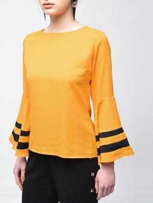 Contrast striped bell sleeved top - 15894142 - Standard Image - 5