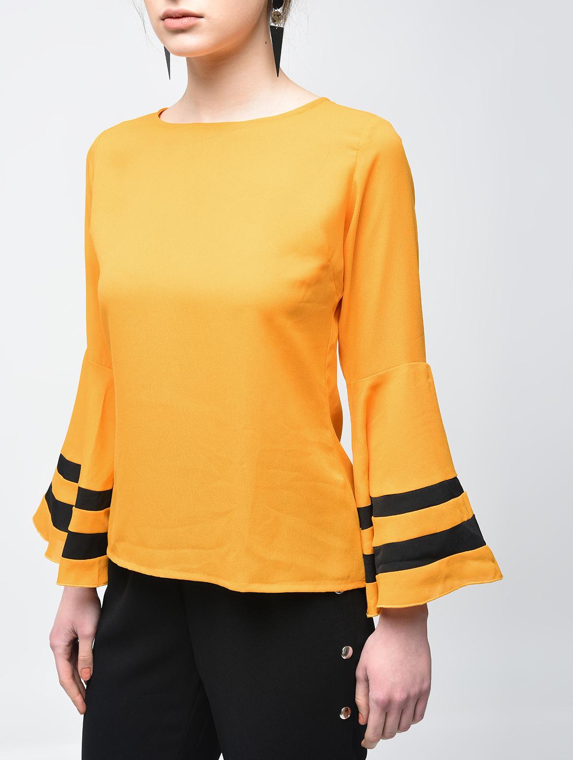Contrast striped bell sleeved top - 15894142 - Zoom Image - 5
