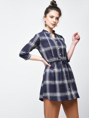 checkered pin tucks detail tunic - 15894148 - Standard Image - 2