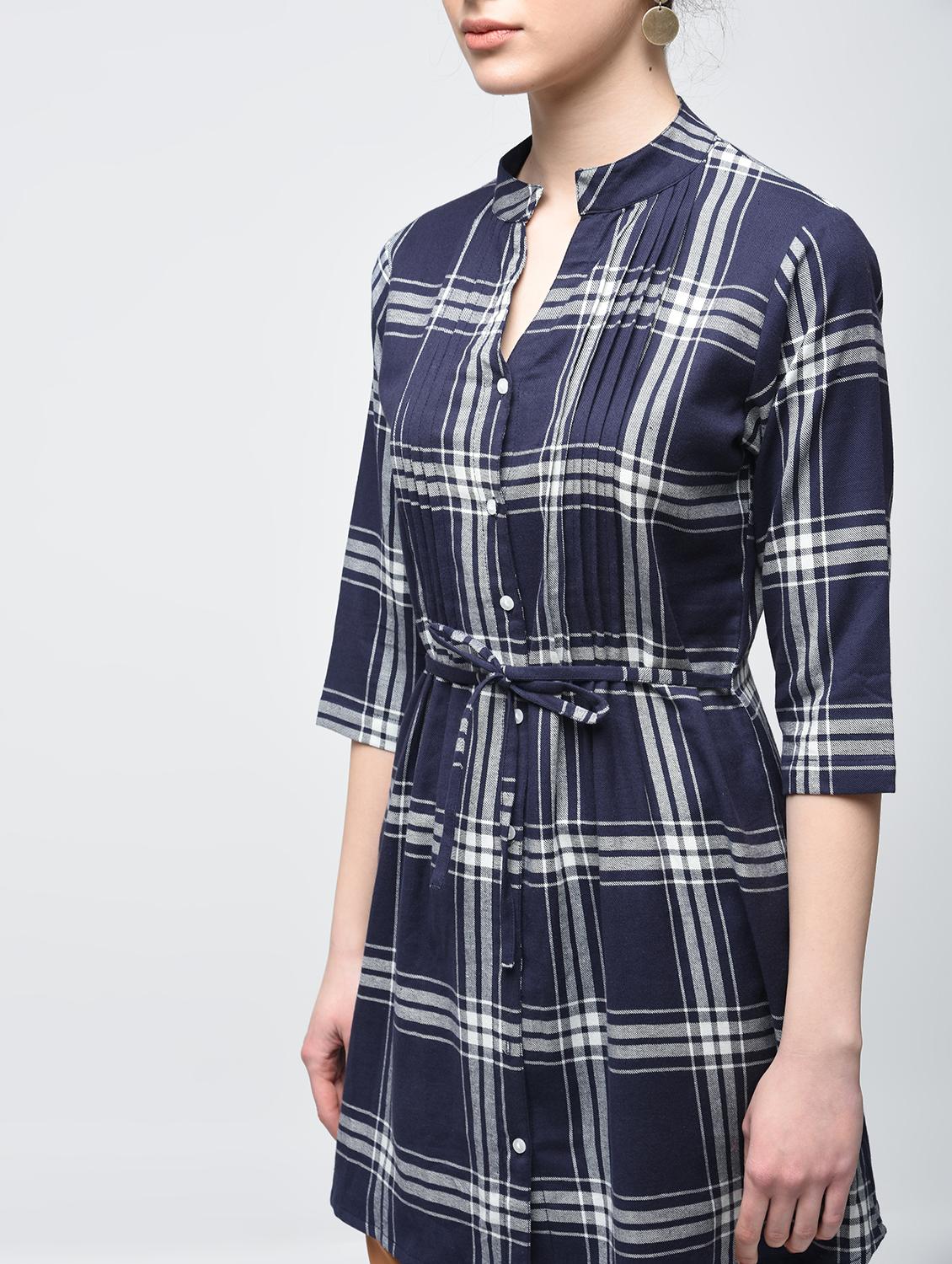 checkered pin tucks detail tunic - 15894148 - Zoom Image - 5