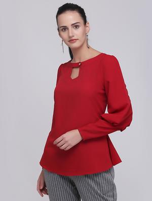 bishop sleeved keyhole front top - 15894264 - Standard Image - 2
