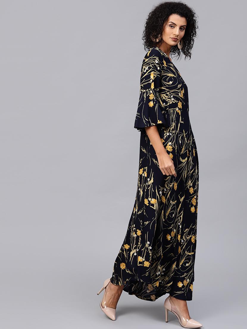 bell sleeves flared ethnic dress - 15894289 - Zoom Image - 2
