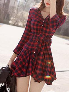 button up checkered a-line dress - 15894716 - Standard Image - 1