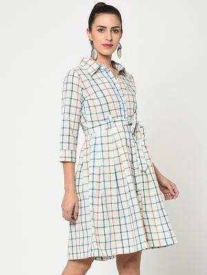 checkered tie belted dress - 15897377 - Standard Image - 2