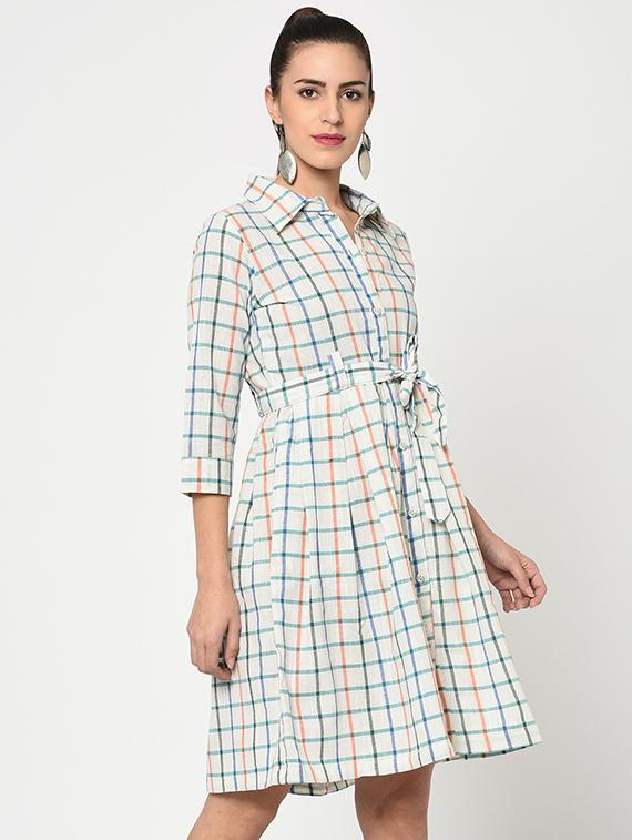 checkered tie belted dress - 15897377 - Zoom Image - 2