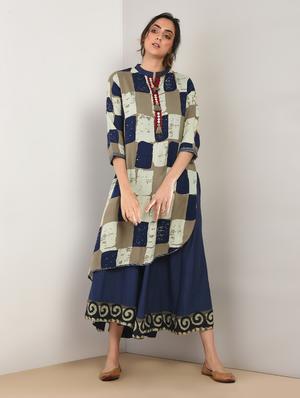checkered kaantha layered kurta - 15897398 - Standard Image - 2