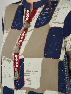 checkered kaantha layered kurta - 15897398 - Standard Image - 5