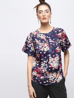 pleated floral lace trim top - 15897845 - Standard Image - 2