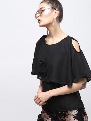 bow detail cold shoulder overlay top - 15897850 - Standard Image - 2