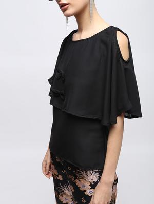 bow detail cold shoulder overlay top - 15897850 - Standard Image - 5