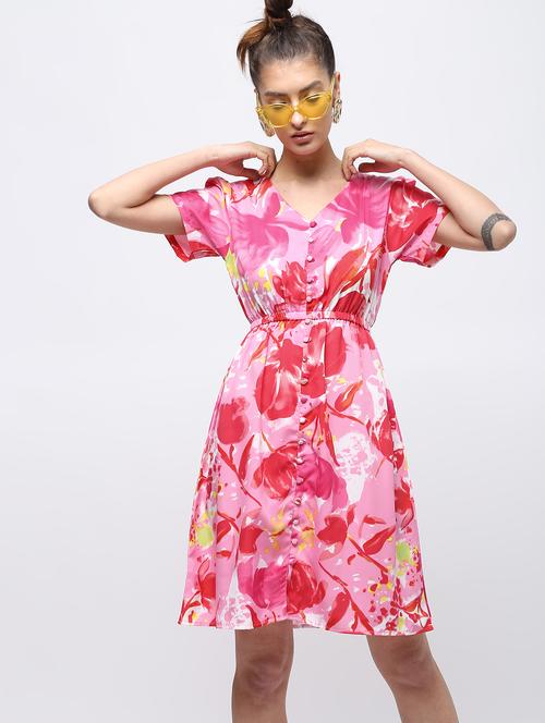 elasticated waist button detail dress - 15897879 - Standard Image - 1