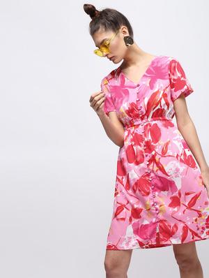 elasticated waist button detail dress - 15897879 - Standard Image - 2