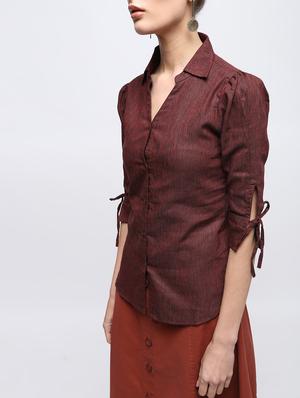mandarin neck tie up sleeved shirt - 15897881 - Standard Image - 5
