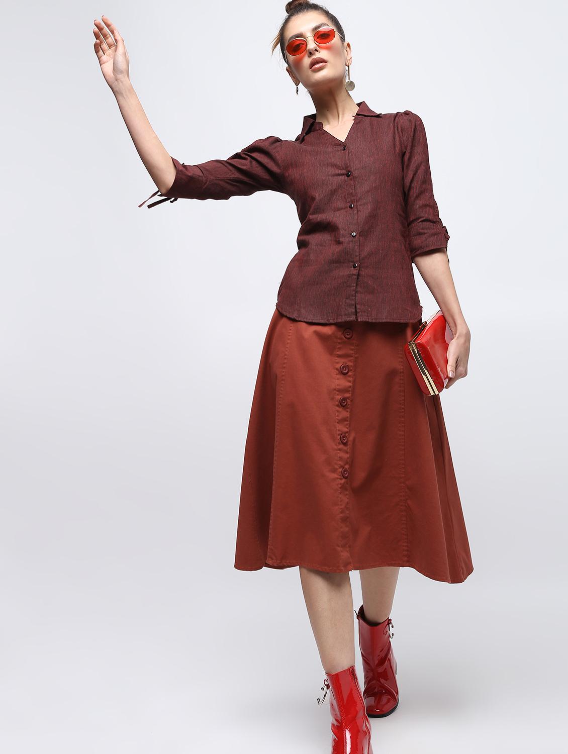 mandarin neck tie up sleeved shirt - 15897881 - Zoom Image - 2