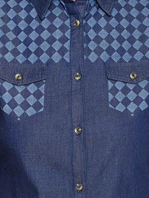 roll up sleeved check print denim shirt - 15897886 - Standard Image - 5