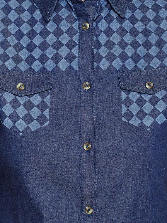 roll up sleeved check print denim shirt - 15897886 - Zoom Image - 5