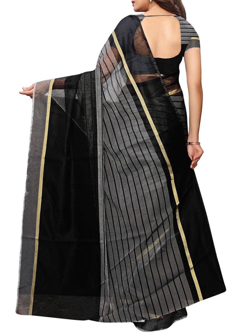 striped black maheshwari saree with blouse - 15898123 - Zoom Image - 2
