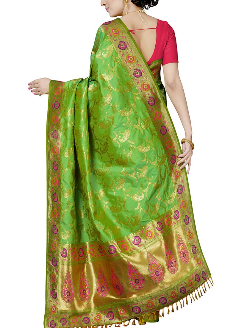 paisley zari motif banarasi saree with blouse - 15898592 - Zoom Image - 2