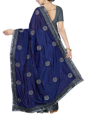 floral embroidered half & half saree with blouse - 15898596 - Standard Image - 2
