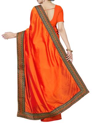 embroidered border orange saree with blouse - 15898597 - Standard Image - 2