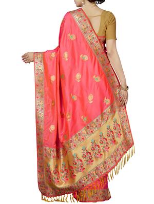 floral zari motif banarasi saree with blouse - 15898598 - Standard Image - 2