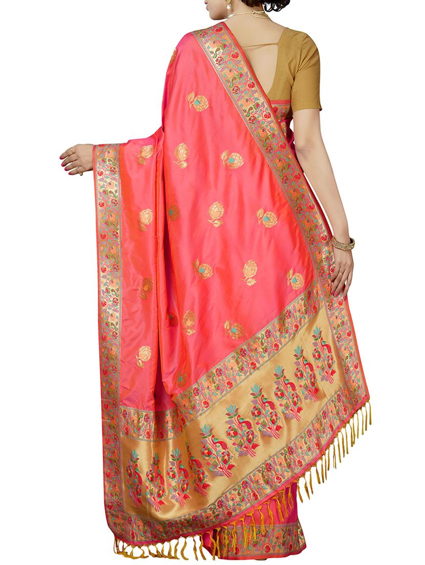 floral zari motif banarasi saree with blouse - 15898598 - Zoom Image - 2