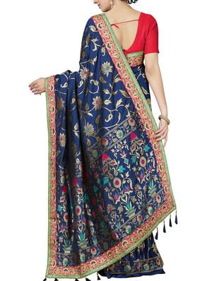 floral zari motif banarasi saree with blouse - 15898599 - Standard Image - 2