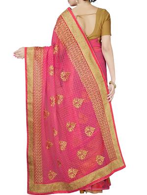 resham embroidered pink saree with blouse - 15898603 - Standard Image - 2