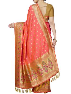 floral zari motif banarasi saree with blouse - 15898604 - Standard Image - 2