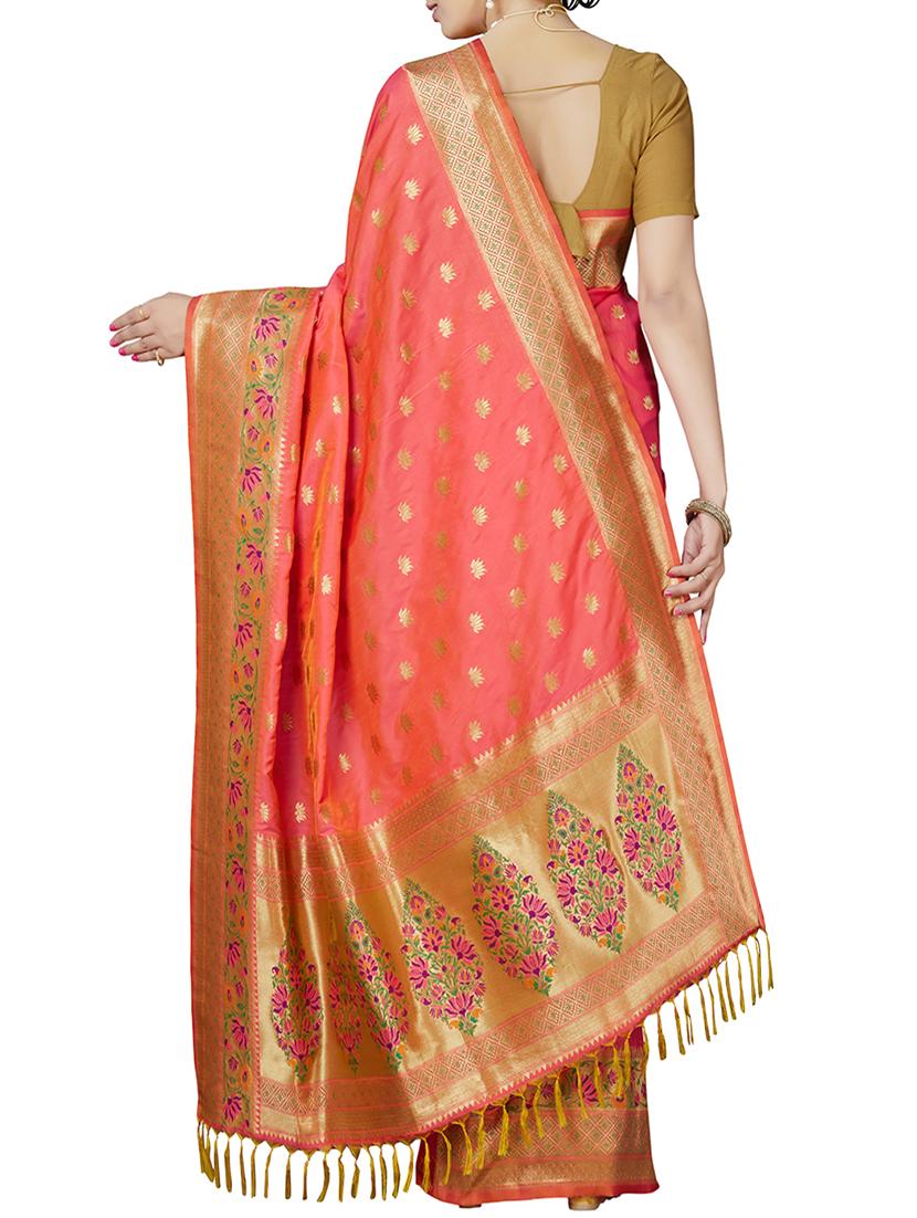 floral zari motif banarasi saree with blouse - 15898604 - Zoom Image - 2