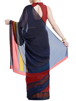 striped printed saree with blouse - 15899912 - Standard Image - 2
