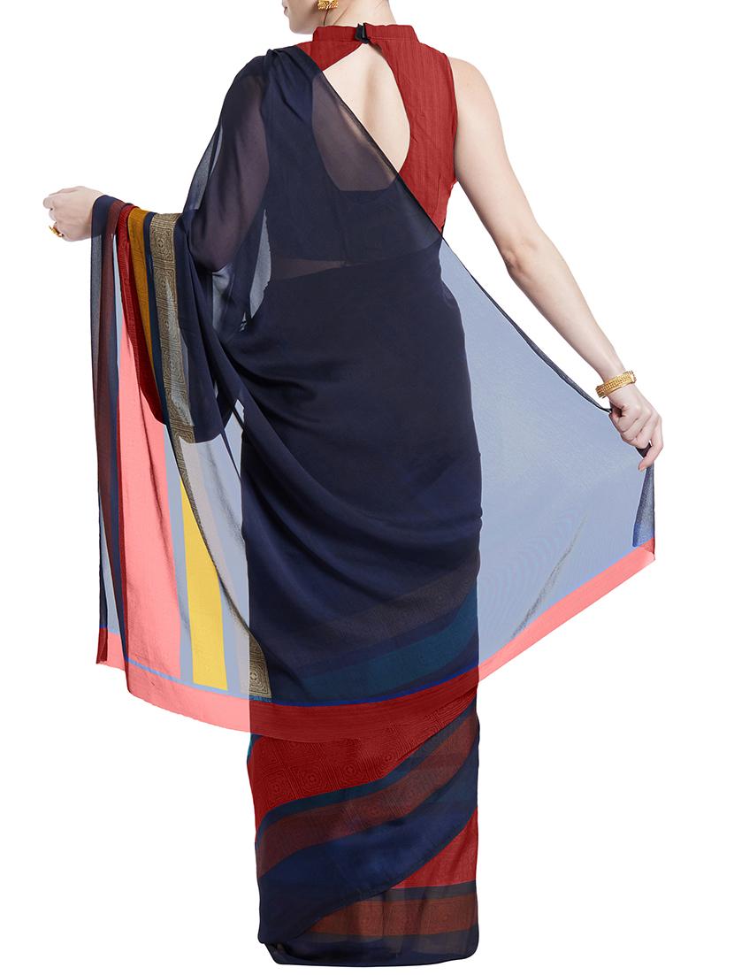 striped printed saree with blouse - 15899912 - Zoom Image - 2